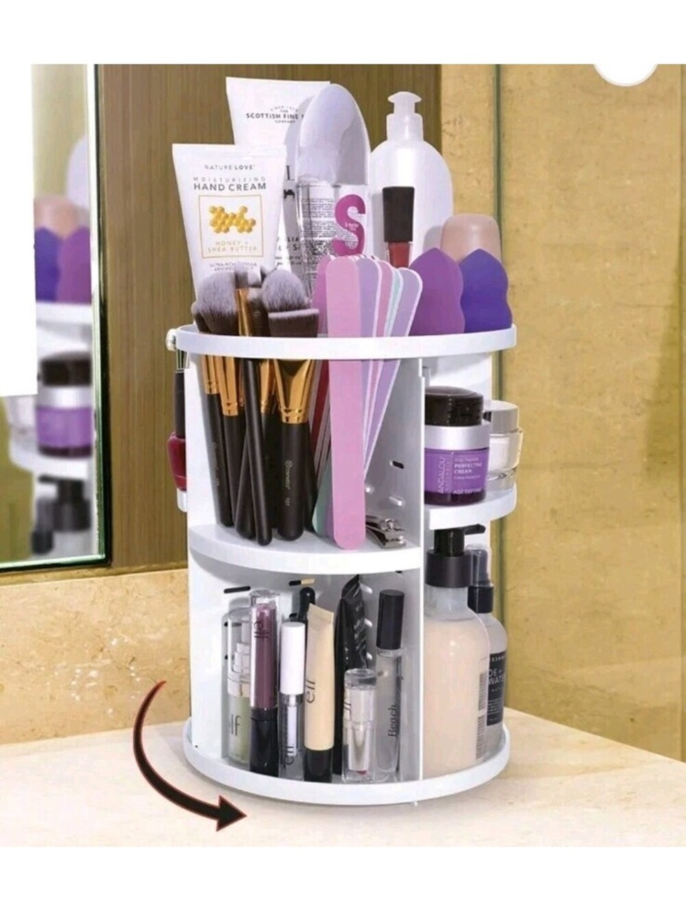 360 Degree Makeup Storage Case Rotating Cosmetics Jewelry Organizer Adjustable